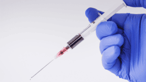 Syringe containing blood, FDA clinical drug trial
