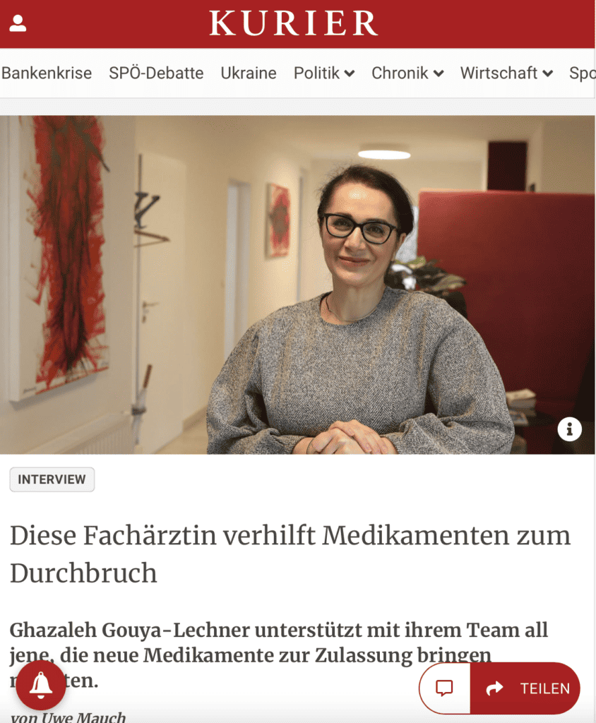 Interview in the Kurier with Ghazaleh Gouya-Lechner Medical breakthrough